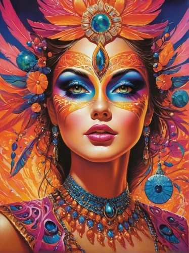 boho art,shamanic,masquerade,psychedelic art,color pencils,pachamama,shamanism,tantra,fantasy art,peacock eye,radha,colour pencils,prosperity and abundance,peacock,argan,fantasy woman,warrior woman,third eye,colourful pencils,zodiac sign libra,Conceptual Art,Sci-Fi,Sci-Fi 19