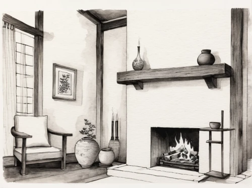 fireplace,fireplaces,wood-burning stove,fire place,christmas fireplace,wood stove,fire in fireplace,pencil frame,country cottage,sitting room,house drawing,vintage drawing,digiscrap,charcoal nest,wooden beams,hearth,mantel,cottage,charcoal drawing,fireside,Illustration,Paper based,Paper Based 30