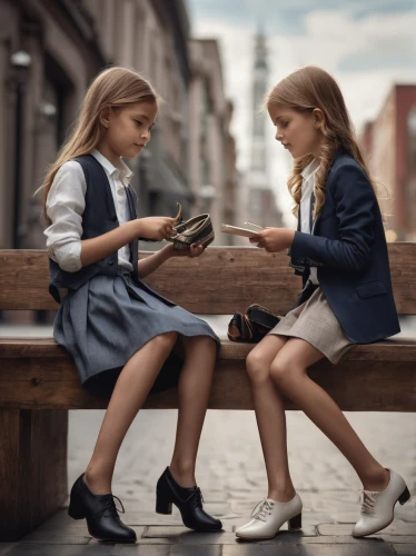 children studying,school children,two girls,readers,e-book readers,little girls,vintage children,vintage boy and girl,children girls,girl studying,little girl reading,school skirt,holding shoes,girls shoes,school benches,photographing children,little girls walking,little boy and girl,vintage girls,children learning,Photography,Documentary Photography,Documentary Photography 22