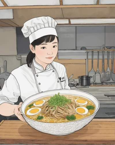 udon,soba,soba noodles,fresh pasta,udon noodles,nabemono,daikon,chef's uniform,rice noodles,noodle soup,noodle image,japanese noodles,yaki udon,linguine,wakame,japanese cuisine,anchovy (food),lamian,asian cuisine,chef,Illustration,Retro,Retro 23