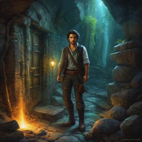 game illustration,cg artwork,sci fiction illustration,blacksmith,indiana jones,the wanderer,lamplighter,hobbit,fantasy picture,solo,game art,thorin,candlemaker,heroic fantasy,adventure game,fantasy portrait,the threshold of the house,fantasy art,action-adventure game,croft,Conceptual Art,Daily,Daily 32