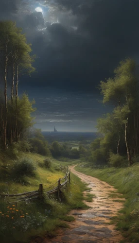 fantasy landscape,the mystical path,forest path,pathway,the path,landscape background,forest landscape,hiking path,the road to the sea,wooden path,fantasy picture,rural landscape,hollow way,an island far away landscape,swampy landscape,world digital painting,path,forest road,small landscape,the road,Art,Classical Oil Painting,Classical Oil Painting 13