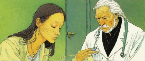 old couple,shirakami-sanchi,grandparents,medical illustration,elderly people,sci fiction illustration,theoretician physician,book illustration,two people,old age,older person,examining,cool woodblock images,studio ghibli,aikido,man and woman,man and wife,cd cover,patients,game illustration,Illustration,Realistic Fantasy,Realistic Fantasy 04