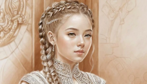 celtic queen,braids,braid,braiding,girl in a historic way,young girl,colored pencil background,princess' earring,portrait background,ice princess,blond girl,queen cage,white lady,young lady,game of thrones,the snow queen,girl drawing,the little girl,fantasy portrait,bran,Design Sketch,Design Sketch,Character Sketch