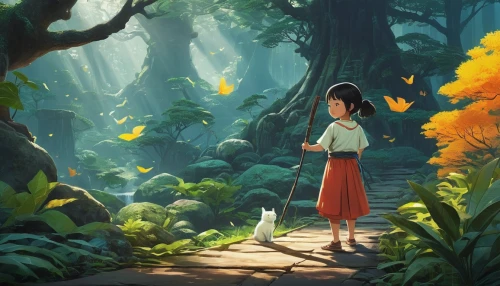 studio ghibli,forest walk,forest path,in the forest,girl in the garden,stroll,yellow garden,wander,the forest,pathway,girl picking flowers,chasing butterflies,girl with tree,forest,encounter,fairy forest,world digital painting,mowgli,walk in a park,forest of dreams,Photography,Black and white photography,Black and White Photography 04