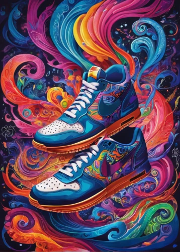 artistic roller skating,dancing shoes,dancing shoe,running shoes,running shoe,multicolor,abstract multicolor,colorful spiral,roller skating,sneakers,basketball shoe,walking shoe,skate shoe,psychedelic art,shoelaces,multi-color,shoe,women's shoe,basketball shoes,shoes icon,Illustration,Realistic Fantasy,Realistic Fantasy 39