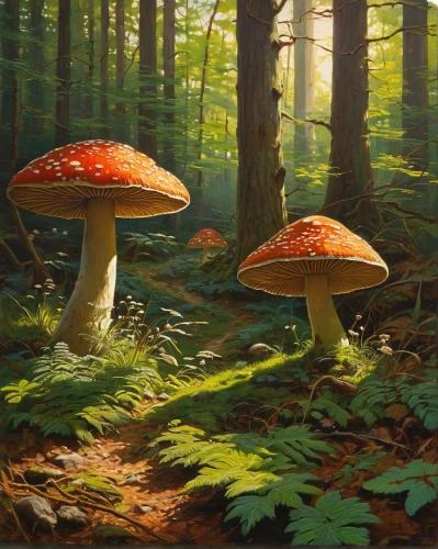 mushroom landscape,forest mushrooms,toadstools,forest mushroom,red fly agaric mushrooms,mushrooms,umbrella mushrooms,mushroom island,edible mushrooms,brown mushrooms,boletes,fly agaric,wild mushrooms,amanita,mushrooming,parasols,mushrooms brown mushrooms,happy children playing in the forest,forest floor,red fly agaric,Art,Classical Oil Painting,Classical Oil Painting 23