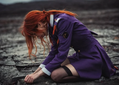 asuka langley soryu,hinata,cosplay image,evangelion,sorrow,fallen petals,fallen colorful,the fallen,fallen,desolation,fallen angel,fallen flower,violet,melancholy,saffron,fallen down,red-haired,cosplay,torn dress,rusalka,Photography,Artistic Photography,Artistic Photography 14