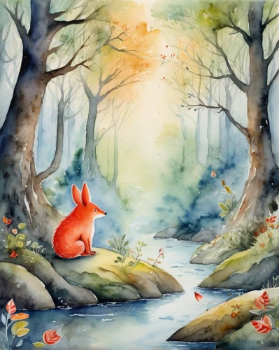 watercolour fox,watercolor background,garden-fox tail,little fox,fox and hare,fairy forest,child fox,forest background,woodland animals,children's background,fox in the rain,cute fox,red fox,fox,a fox,foxes,adorable fox,forest animals,whimsical animals,redfox,Illustration,Paper based,Paper Based 24