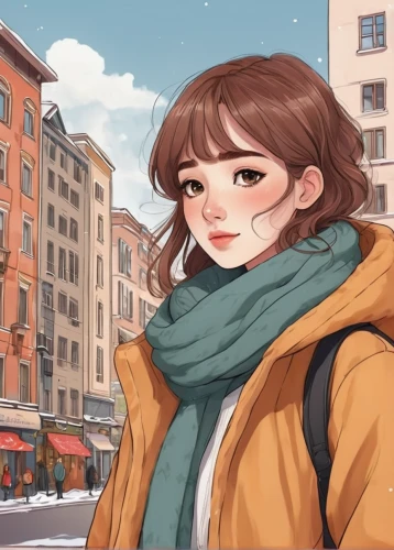 city ​​portrait,cinnamon girl,digital painting,winter background,chara,winter clothes,french digital background,a girl's smile,worried girl,girl with speech bubble,warm colors,girl portrait,winter,coffee background,winter clothing,study,world digital painting,paris,girl drawing,springtime background,Photography,Fashion Photography,Fashion Photography 11