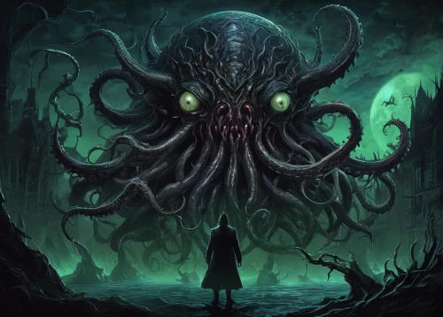 kraken,octopus,calamari,god of the sea,cuthulu,three eyed monster,tentacles,giant squid,cephalopod,tentacle,deep sea,supernatural creature,hinnom,sea god,iridigorgia,apiarium,the bottom of the sea,fun octopus,under sea,octopus tentacles,Illustration,Realistic Fantasy,Realistic Fantasy 47