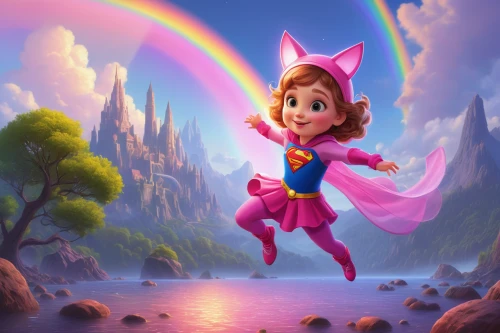 rosa ' the fairy,rosa 'the fairy,magical adventure,princess sofia,fairy tale character,rainbow background,fairies aloft,princess anna,rainbow pencil background,fairy world,fairytale characters,children's background,fairy dust,raimbow,magical,children's fairy tale,disney character,3d fantasy,digital compositing,wonder,Illustration,Realistic Fantasy,Realistic Fantasy 27