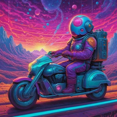 motorbike,motorcycle,motorcyclist,vapor,sci fiction illustration,80s,motorcycles,cyberpunk,electric scooter,traveler,scooter,scooter riding,80's design,motorcycle helmet,ride,futuristic,traveller,passenger,biker,scifi,Conceptual Art,Daily,Daily 25