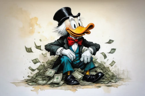 donald duck,donald,money case,walt disney,walt,wealth,glut of money,geppetto,businessman,the dollar,cheque,money rain,dollar,money,the duck,windfall,sylvester,canard,inflation money,wealthy,Illustration,Abstract Fantasy,Abstract Fantasy 18