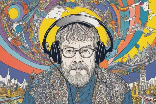 audiophile,smart album machine,rivers,vincent van gough,old elektrolok,analyze,john lennon,headphone,listening,dj,the listening,guru,music player,headphones,tapestry,psychedelic art,the wizard,audio,tinnitus,music background,Illustration,Black and White,Black and White 20