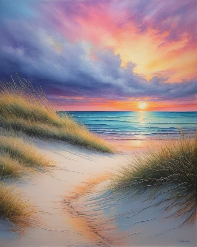 beach landscape,coral pink sand dunes,pink sand dunes,coastal landscape,dune landscape,seascape,sea landscape,carol colman,dune sea,sunset beach,sunrise beach,pink beach,seascapes,dunes,sand dune,coast sunset,sand dunes,sand coast,san dunes,purple landscape,Illustration,Paper based,Paper Based 15