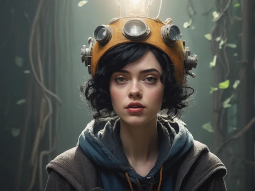 fantasy portrait,transistor,clementine,sci fiction illustration,the enchantress,headlamp,mystical portrait of a girl,the hat of the woman,world digital painting,the hat-female,queen cage,fantasy art,head woman,digital painting,fantasy picture,mushroom hat,dryad,cg artwork,priestess,biologist,Conceptual Art,Daily,Daily 14