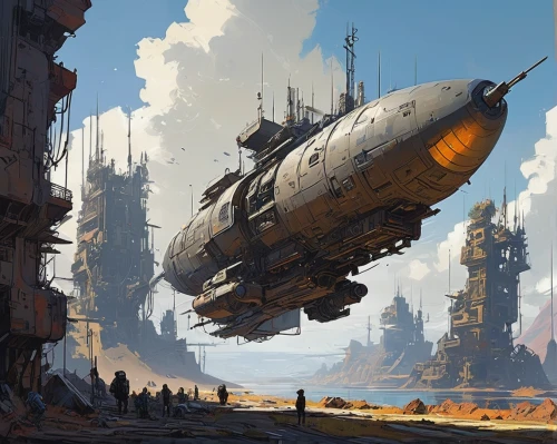 airships,airship,futuristic landscape,dreadnought,sci fiction illustration,scifi,industrial landscape,sci fi,carrack,sci-fi,sci - fi,space ships,factory ship,post-apocalyptic landscape,colony,air ship,ancient city,freighter,gas planet,ship yard,Conceptual Art,Sci-Fi,Sci-Fi 01