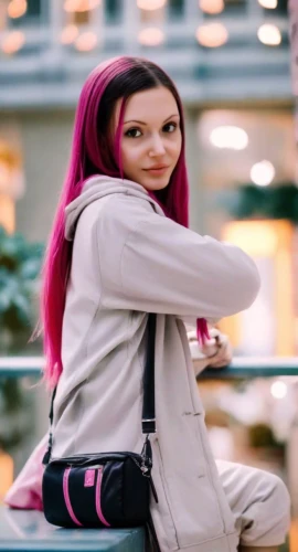 woman holding a smartphone,women fashion,kamppi,sprint woman,pink hair,laptop bag,lycia,purple and pink,pink-purple,bussiness woman,travel woman,businesswoman,female model,holding ipad,magenta,the girl's face,olallieberry,ammo,yasemin,backpack