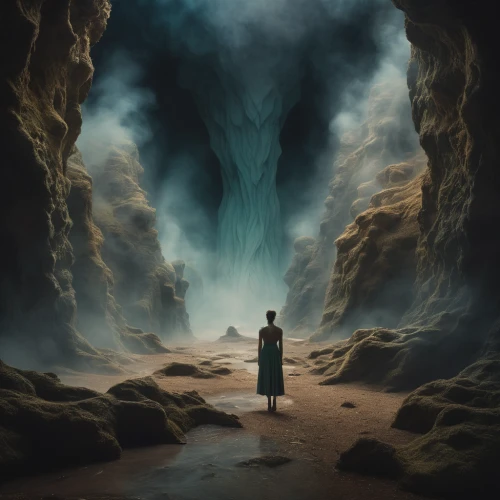 chasm,door to hell,photomanipulation,heaven gate,cave,descent,photo manipulation,ice cave,empty tomb,threshold,crevasse,cave tour,hollow way,digital compositing,the mystical path,road of the impossible,sci fiction illustration,exploration,sea cave,conceptual photography,Photography,General,Cinematic