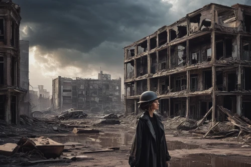 destroyed city,photo manipulation,hashima,eastern ukraine,stalingrad,syria,girl in a historic way,photomanipulation,luxury decay,post apocalyptic,post-apocalyptic landscape,desolation,apocalyptic,dystopian,post-apocalypse,lost in war,lostplace,dystopia,digital compositing,conceptual photography,Photography,Fashion Photography,Fashion Photography 16