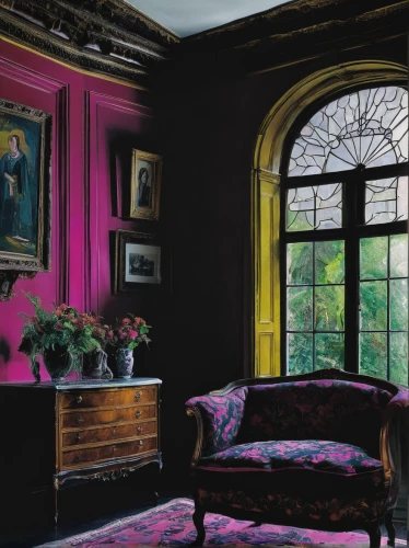 sitting room,billiard room,stately home,wade rooms,danish room,interior decor,great room,dark pink in colour,interiors,ornate room,breakfast room,highclere castle,damask,house painting,interior decoration,paintings,dandelion hall,pink chair,interior design,dillington house,Art,Artistic Painting,Artistic Painting 23