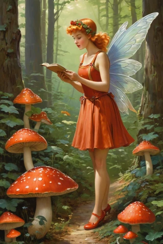 amanita,forest mushroom,mushroom landscape,fly agaric,vintage fairies,toadstools,fairy forest,red fly agaric,forest mushrooms,agaric,fly amanita,faerie,red fly agaric mushroom,red fly agaric mushrooms,little girl fairy,faery,mushroom hat,fae,toadstool,child fairy,Illustration,Retro,Retro 09