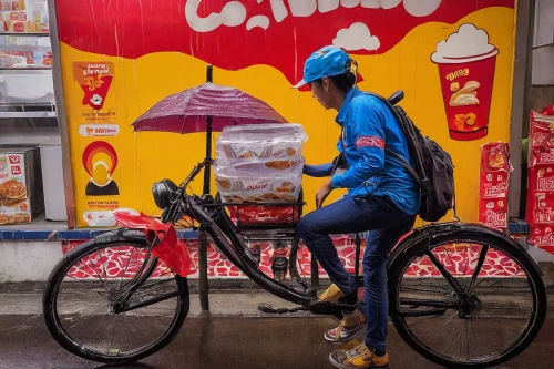 convenience store,ice cream cart,street photography,to go biking,hanoi,cyclist,asian umbrella,delivery man,man with umbrella,street food,gas-station,fast-food,bike pop art,vendor,bike land,fahrrad,fast food restaurant,gas station,ice cream stand,parked bike,Unique,Paper Cuts,Paper Cuts 01