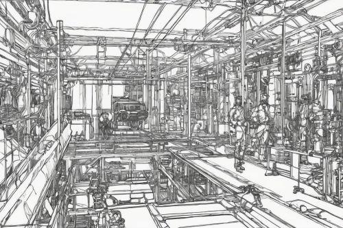 wireframe,engine room,frame drawing,wireframe graphics,machinery,the boiler room,pneumatics,camera drawing,mechanical,industrial plant,mono-line line art,industrial tubes,modular,machines,industrial,lathe,circuitry,manufacture,printing house,office line art,Illustration,Black and White,Black and White 28