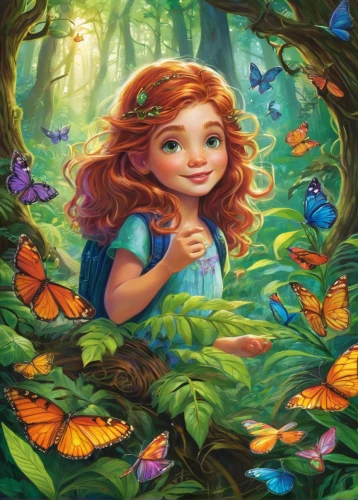 merida,little girl fairy,fairy forest,fae,butterfly background,child fairy,fairy world,julia butterfly,vanessa (butterfly),children's background,faery,children's fairy tale,faerie,butterflies,fairy tale character,butterfly green,aurora butterfly,rosa 'the fairy,fairies aloft,fairy village,Illustration,Paper based,Paper Based 09