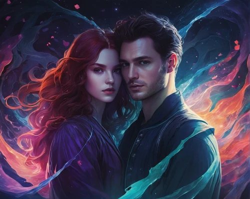 twilight,clary,cg artwork,sci fiction illustration,gemini,fantasy portrait,twiliight,passengers,romantic portrait,angel and devil,rosa ' amber cover,xmen,fantasy picture,artists of stars,gothic portrait,painted hearts,divergent,two hearts,two people,digital painting,Illustration,Realistic Fantasy,Realistic Fantasy 15