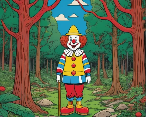 ronald,creepy clown,it,mcdonald,horror clown,rodeo clown,scary clown,mcdonalds,clown,frutti di bosco,mcdonald's,cartoon forest,jack in the box,pinocchio,forest man,farmer in the woods,geppetto,clowns,big top,mac,Illustration,American Style,American Style 15