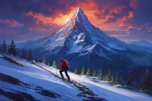 alpine crossing,mountain sunrise,snow mountain,the spirit of the mountains,snowy peaks,5 dragon peak,mountain peak,mountain scene,camel peak,mountain,mountain guide,top mountain,snow mountains,alpine sunset,mitre peak,cascade mountain,mountain world,high mountains,peaks,fire mountain,Conceptual Art,Fantasy,Fantasy 14