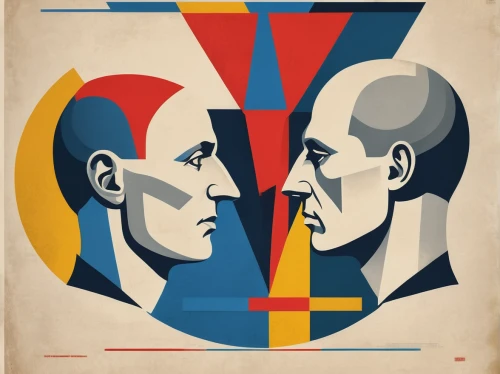 chess icons,dualism,alliance,versus,split personality,netherlands-belgium,polarity,cool pop art,vintage ilistration,ussr,confrontation,film poster,vintage art,poster,sci fiction illustration,40 years of the 20th century,italian poster,conflict,divided,avatars,Art,Artistic Painting,Artistic Painting 43