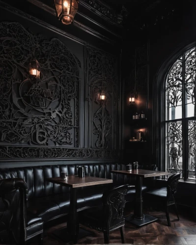 dark cabinetry,piano bar,new york restaurant,ornate room,art nouveau design,art nouveau frames,unique bar,liquor bar,art nouveau,dark cabinets,irish pub,dining room,a dark room,wine bar,fine dining restaurant,victorian style,interiors,breakfast room,paris cafe,victorian,Illustration,Realistic Fantasy,Realistic Fantasy 46