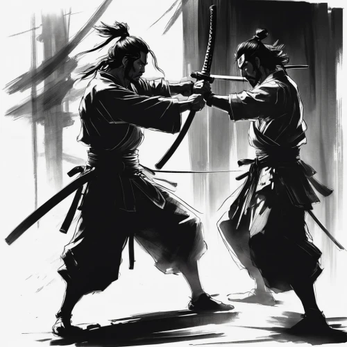 japanese martial arts,kenjutsu,eskrima,daitō-ryū aiki-jūjutsu,sōjutsu,sword fighting,sambo (martial art),aikido,sanshou,martial arts,shaolin kung fu,kajukenbo,samurai fighter,taijiquan,swordsmen,wing chun,battōjutsu,haidong gumdo,samurai,shinobi,Illustration,Black and White,Black and White 08