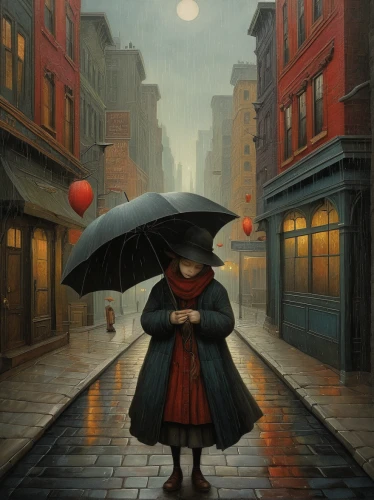red rose in rain,red balloon,little girl with umbrella,man with umbrella,walking in the rain,little girl with balloons,mary poppins,rainy day,red coat,red balloons,raincoat,brolly,rainy,little red riding hood,red riding hood,girl walking away,umbrella,summer umbrella,rainy weather,lamplighter,Illustration,Abstract Fantasy,Abstract Fantasy 09