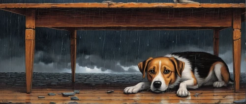 basset hound,shelter,treeing walker coonhound,beagle,rain cats and dogs,american foxhound,dog house frame,dog house,entlebucher mountain dog,doghouse,english foxhound,thunderstorm mood,rainy day,basset bleu de gascogne,dog illustration,kooikerhondje,heavy rain,stray dog,welsh springer spaniel,raining,Art,Artistic Painting,Artistic Painting 29