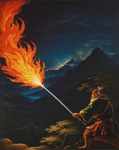 torch-bearer,flaming torch,burning torch,fire artist,fire master,fire in the mountains,fire kite,flame of fire,the white torch,smouldering torches,pillar of fire,angel moroni,lucus burns,the conflagration,flame spirit,solomon's plume,blowtorch,flamiche,igniter,fire mountain,Art,Classical Oil Painting,Classical Oil Painting 16