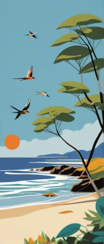 beach landscape,tropical birds,coastal landscape,coastal bird,bird island,beach scenery,birds on branch,sunbird,sea birds,tropical beach,orange bay,sand coast,birds on a branch,south pacific,shorebird,tropical sea,sunrise beach,sunset beach,dream beach,tropical bird,Illustration,Vector,Vector 13