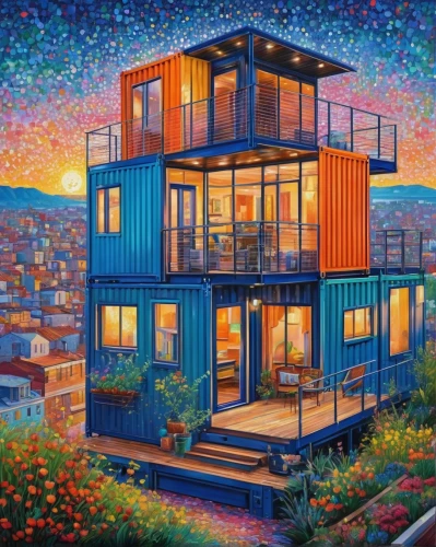 sky apartment,shipping containers,an apartment,apartment house,shipping container,houseboat,colorful city,cube house,contemporary,shared apartment,house by the water,cubic house,boho art,house painting,holiday home,chalets,san francisco,fireworks art,guesthouse,apartment complex,Conceptual Art,Daily,Daily 31