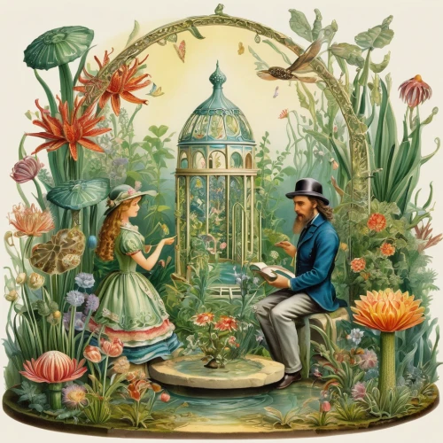 tea tin,conservatory,cottage garden,vintage botanical,garden decoration,botanical frame,florists,music box,garden pot,garden party,vintage illustration,secret garden of venus,in the garden,work in the garden,garden decor,children's fairy tale,mainau,gardens,garden of plants,greenhouse cover,Illustration,Retro,Retro 24