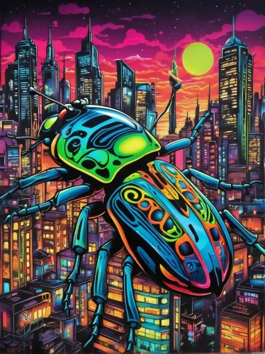 ufo,scarab,cicada,ufos,neon body painting,artificial fly,mantis,beetle,fire beetle,the beetle,weevil,beetles,housefly,colorful city,psychedelic art,alien planet,extraterrestrial,terrapin,house fly,ufo intercept,Conceptual Art,Graffiti Art,Graffiti Art 09