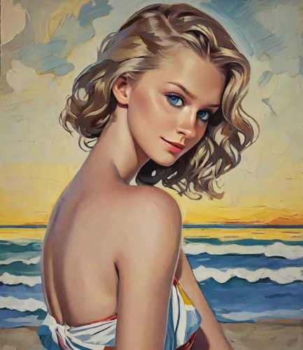 blonde woman,malibu,oil painting,marylyn monroe - female,oil on canvas,oil painting on canvas,girl on the dune,beach background,marilyn monroe,young woman,marilyn,beach towel,romantic portrait,portrait of a girl,photo painting,female model,khokhloma painting,the beach pearl,girl-in-pop-art,vintage art