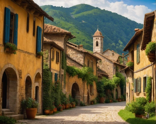 tuscan,tuscany,alpine village,italy,lombardy,buildings italy,volterra,medieval town,italia,mountain village,south tyrol,provence,medieval street,trento,mountain settlement,beautiful buildings,italian painter,piemonte,spa town,lavaux,Art,Classical Oil Painting,Classical Oil Painting 03