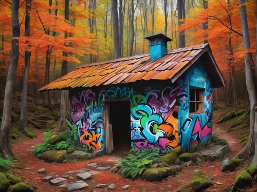 graffiti art,house in the forest,graffiti,abandoned place,small cabin,lonely house,grafitti,the cabin in the mountains,outhouse,abandoned house,house in mountains,world digital painting,wooden hut,autumn camper,cabin,grafiti,small house,little house,grafitty,forest chapel,Conceptual Art,Graffiti Art,Graffiti Art 09