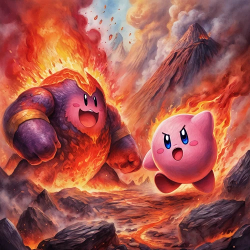 kirby,door to hell,fire background,yo-kai,molten,smash,burning torch,magma,run,inferno,lava,dante's inferno,119,battle,wall,game art,nature's wrath,991,fire land,pokémon,Illustration,Paper based,Paper Based 24