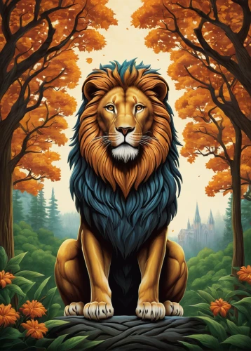 forest king lion,king of the jungle,lion,lion - feline,panthera leo,felidae,african lion,lion father,lion number,skeezy lion,autumn icon,lion head,male lion,two lion,lion white,zodiac sign leo,female lion,lion river,little lion,masai lion,Illustration,Realistic Fantasy,Realistic Fantasy 18