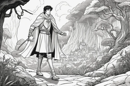 the wanderer,yi sun sin,swordsman,male character,male elf,heroic fantasy,biblical narrative characters,imperial coat,adventurer,wanderer,walking man,forest man,the pied piper of hamelin,monk,the path,game illustration,dunun,robin hood,merlin,quarterstaff,Photography,Black and white photography,Black and White Photography 01