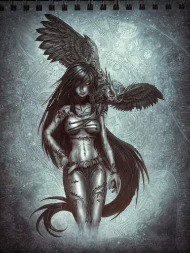 dark angel,black angel,harpy,death angel,raven girl,black raven,archangel,fallen angel,crow queen,birds of prey-night,siren,angel of death,dark elf,corvus,dark art,fantasy woman,corvidae,uriel,raven,raven bird,Game&Anime,Manga Characters,Darkness